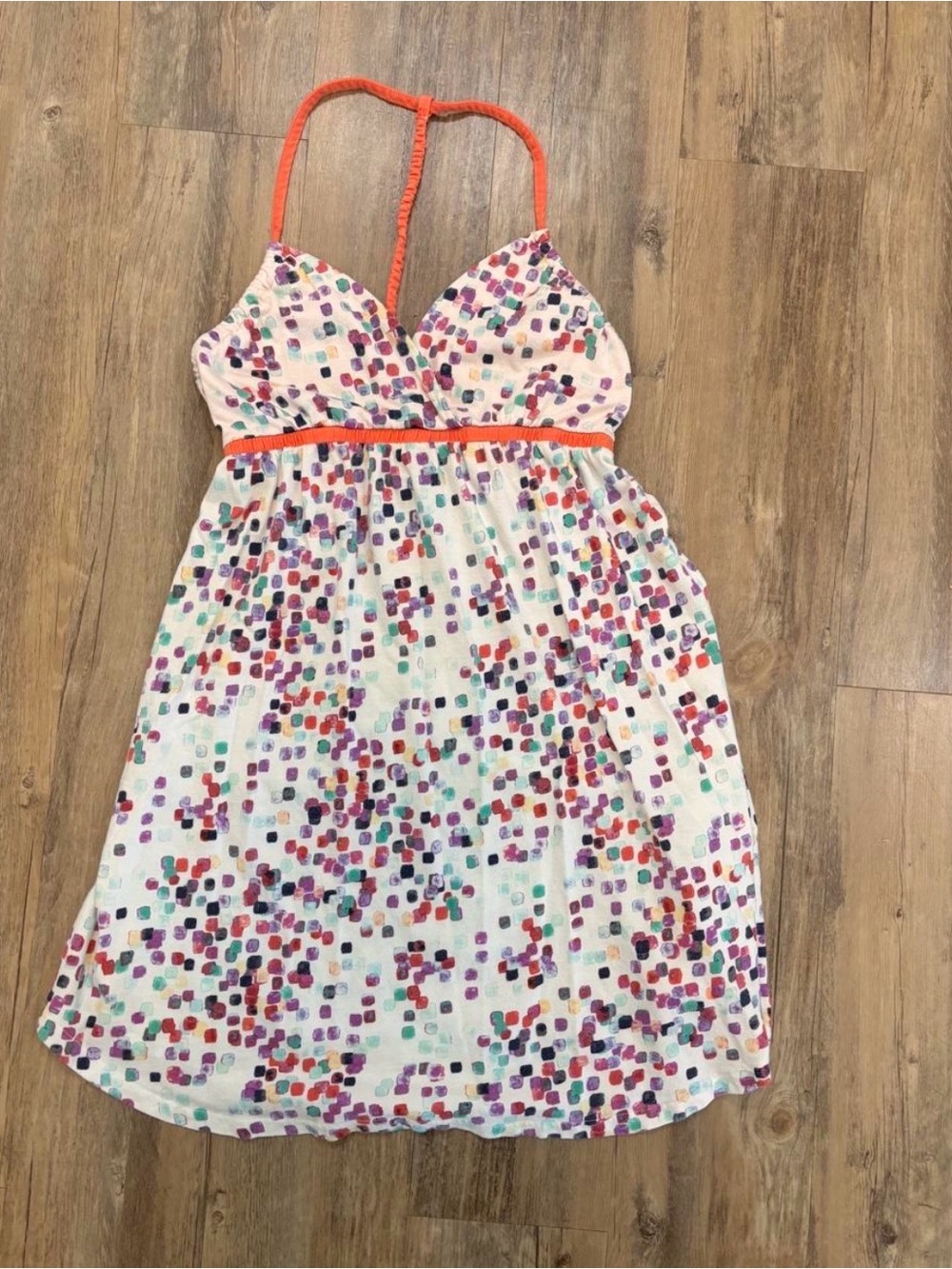 Women’s Hang Ten White Multicolor Dot Print Sundress with Orange Trim